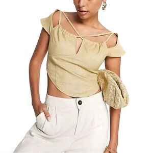 ASOS Design Strappy Cross Neck Crop Top Blouse with Capped Sleeves and Cutouts
